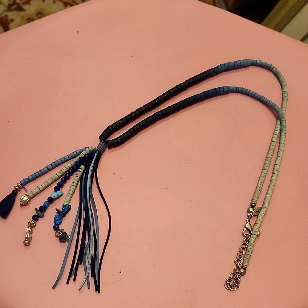 Chico's Ombre' Blue and Silver Beaded Necklace
